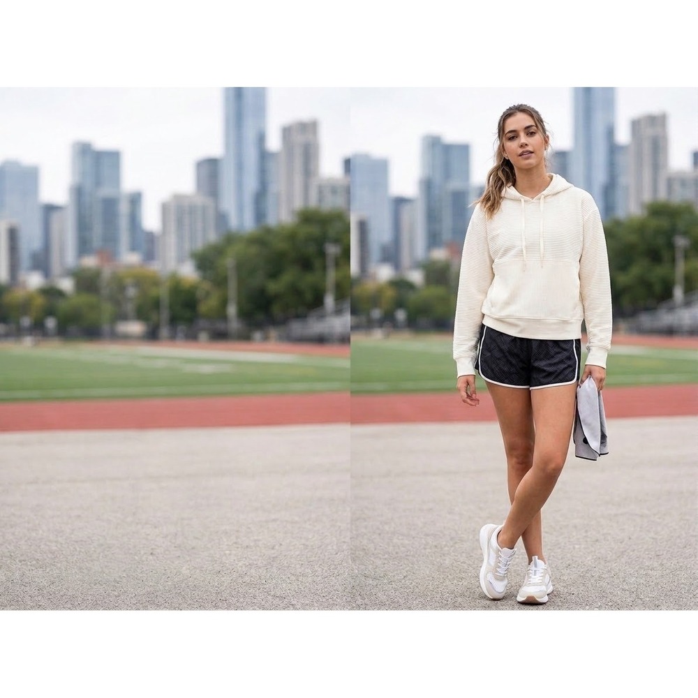 DSG So Soft Ottoman Hoodie Light Cream Textured Pullover DAW24416N Womens L